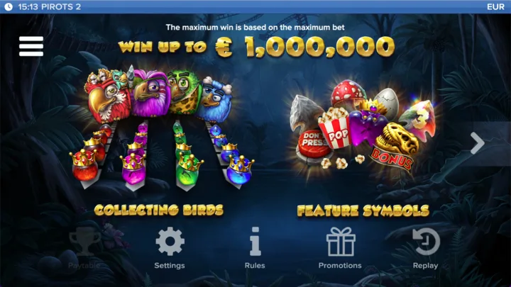 Pirots 2 collecting birds and feature symbols overview