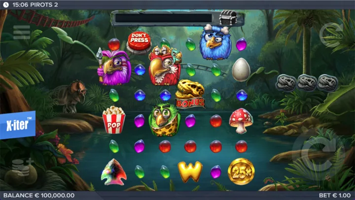 Pirots 2 live gameplay grid with feature symbols