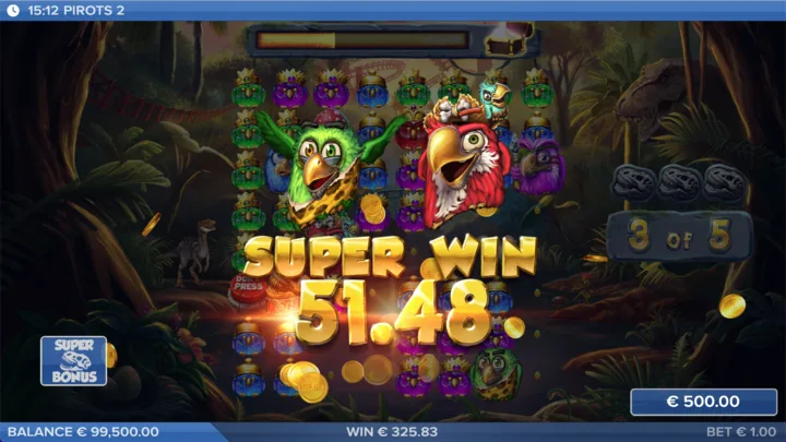 Pirots 2 Super Win celebration screen