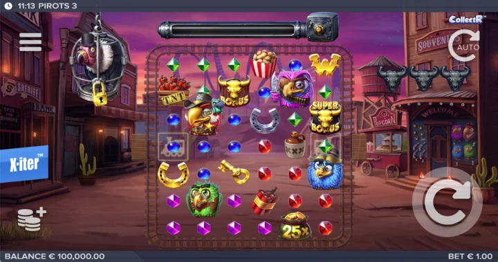 Pirots 3 live gameplay grid with feature symbols