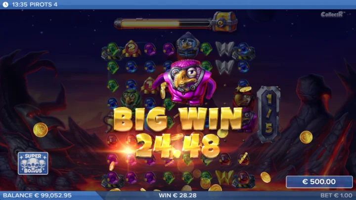 Pirots 4 Big Win celebration screen mid-round