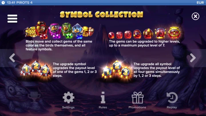 Pirots 4 symbol collection and gem upgrade system explained